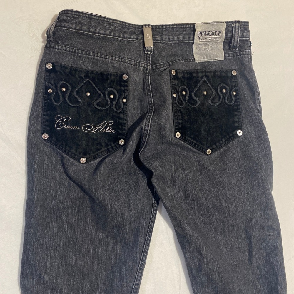 Crown Holder Imperial Brand Mens Faded Black Jeans Velvet Studded Pockets 34x31 - Picture 16 of 16
